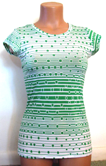 Green and white shirt.