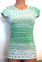 Green and white top.