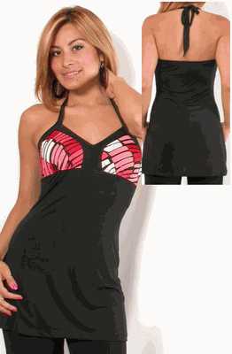 Black and colorful tank top.