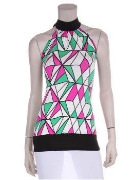 Front view of colorful halter top.